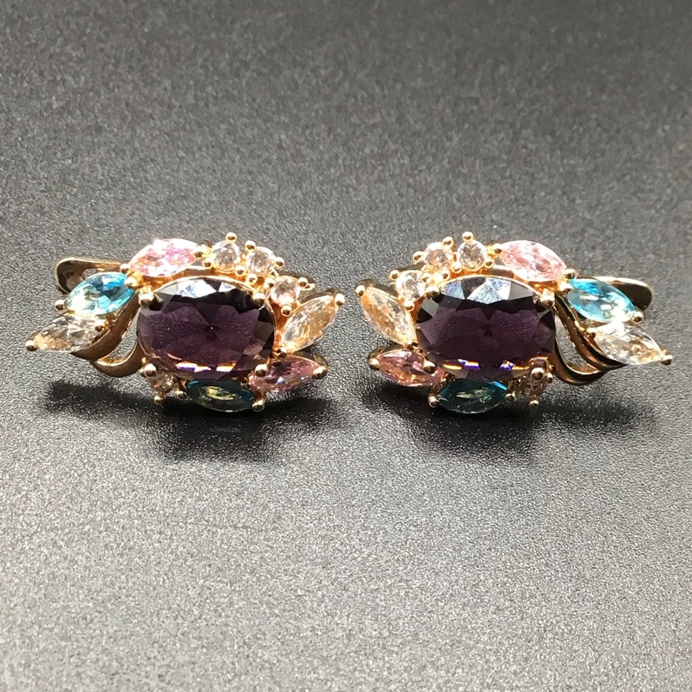 Colorful Cubic Zirconia Stud Earrings